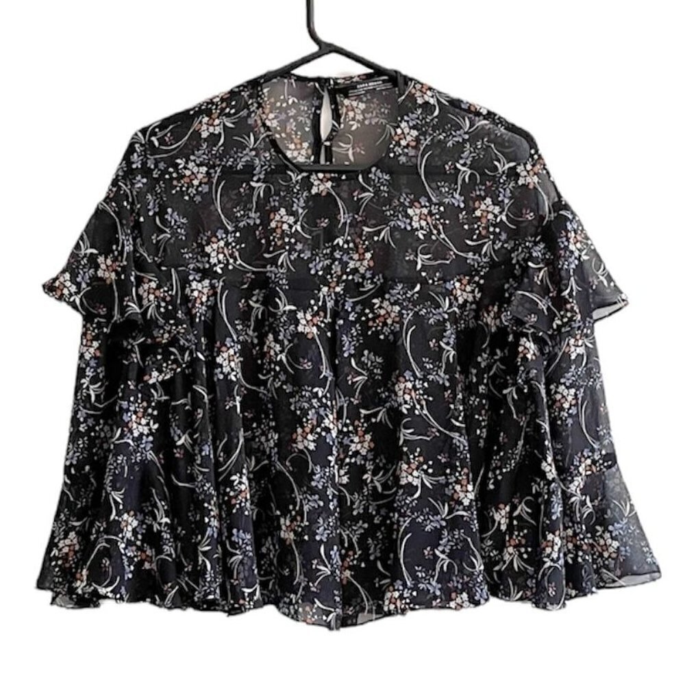 Zara Sheer Floral Ruffle Top - Small